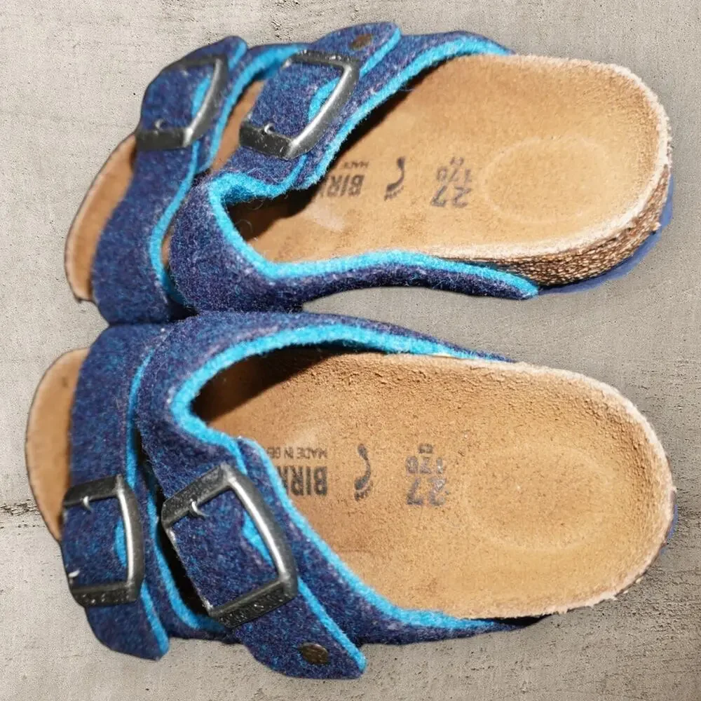 Birkenstock Arizona Kids Wool Felt Sandals Blue Teal EU 27 US 9 Double Strap